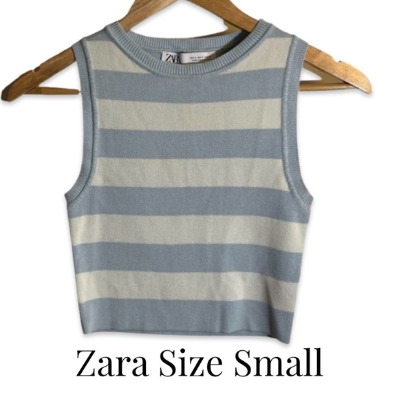 Zara Sweaters - ZARA Small Light Blue & White Stripe Vest Preppy